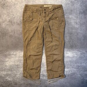 Y2K DKNY Jeans Womens 10 Brown Cargo Capri Pants Ruched Hem Drawstring Utility